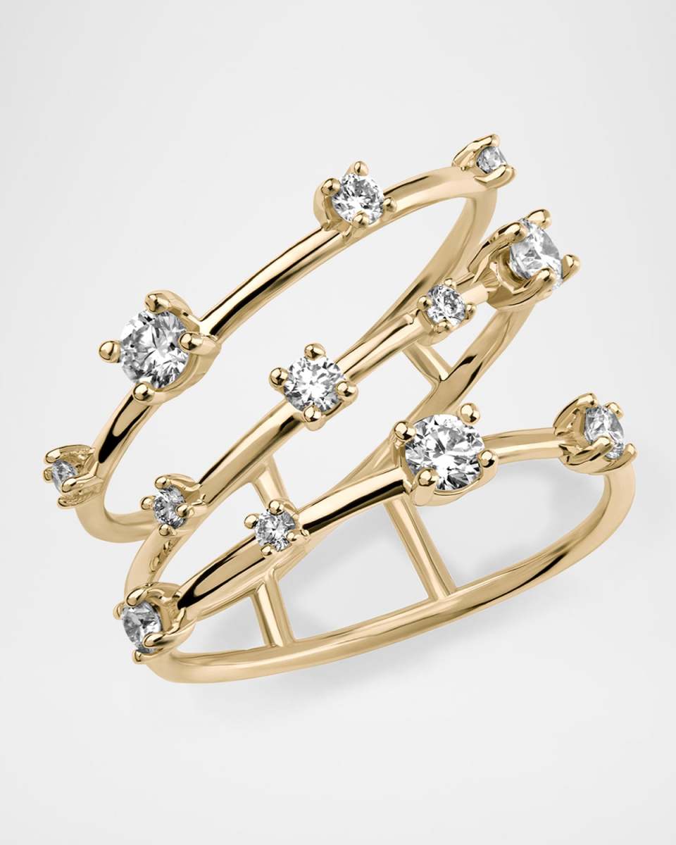 Solo 14K Yellow Gold 3-Band Angled Ring with Diamonds